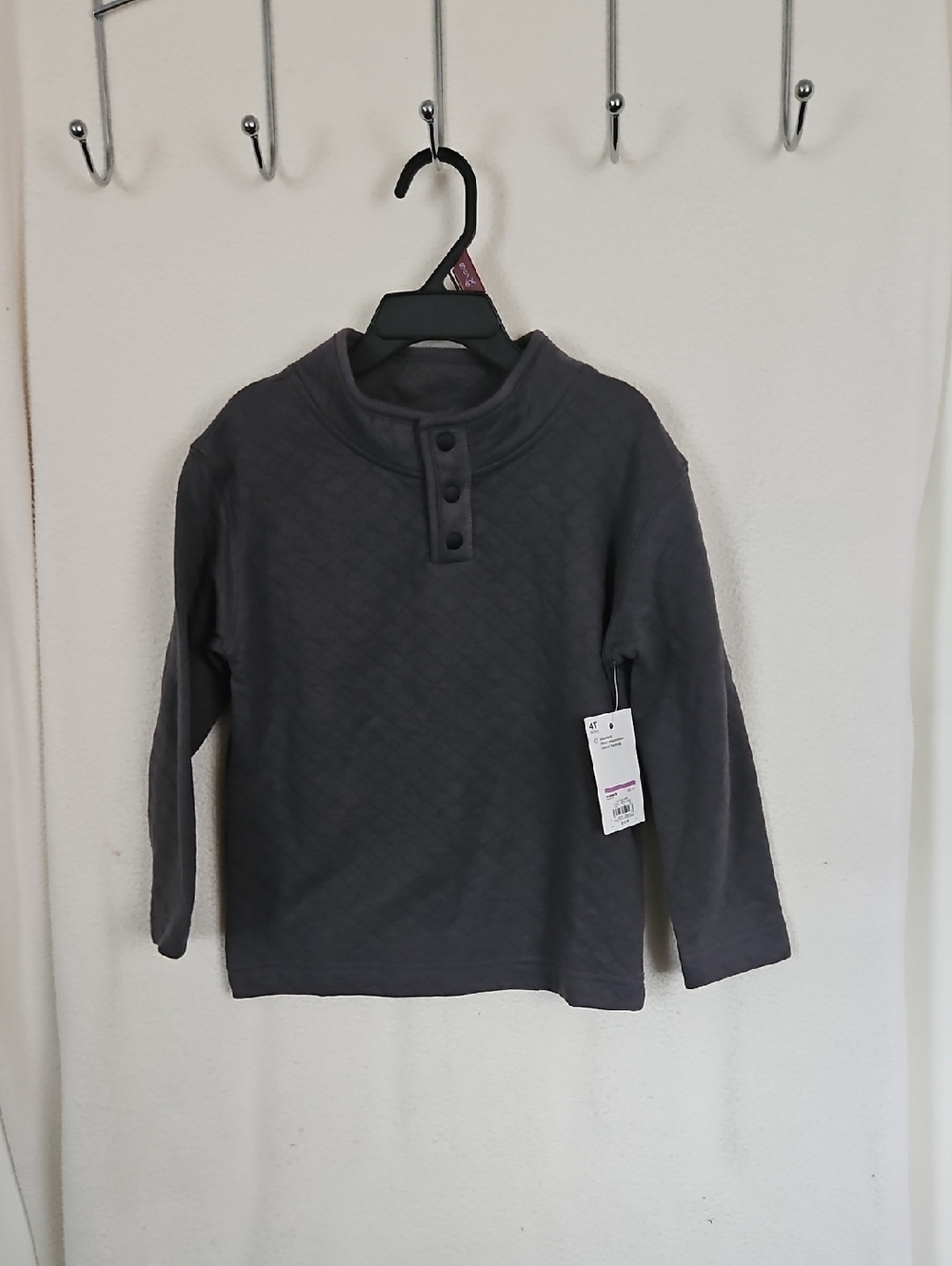 Jumping Bean Quilted Button-Neck Long Sleeve Top - Charcoal Gray